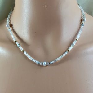 Moonstone, Pearls and Blue Topaz Necklace